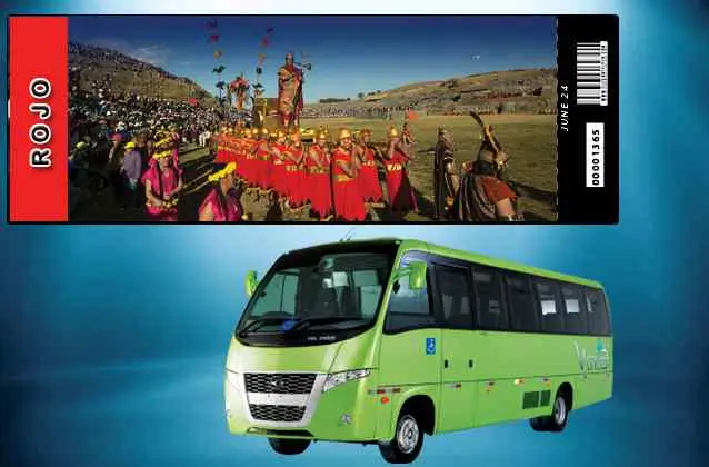 Inti Raymi 2026 ticket. Red section + tour bus